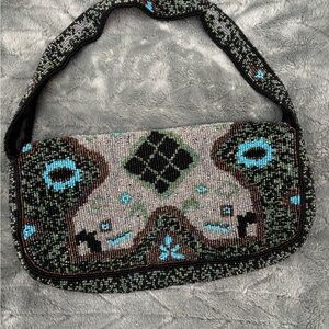 Christina Black and Blue Beaded Shoulder Bag